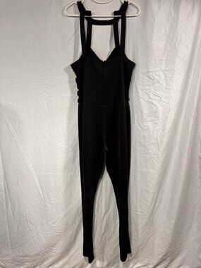 Nicki Minaj Black Bodycon Jumpsuit Womens Large Halter Strap Skinny Leg